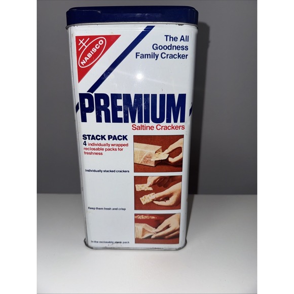 VTG Nabisco Premium Saltine Crackers 15oz. Tin Canister Dark Blue Lid 1978 - Picture 4 of 8